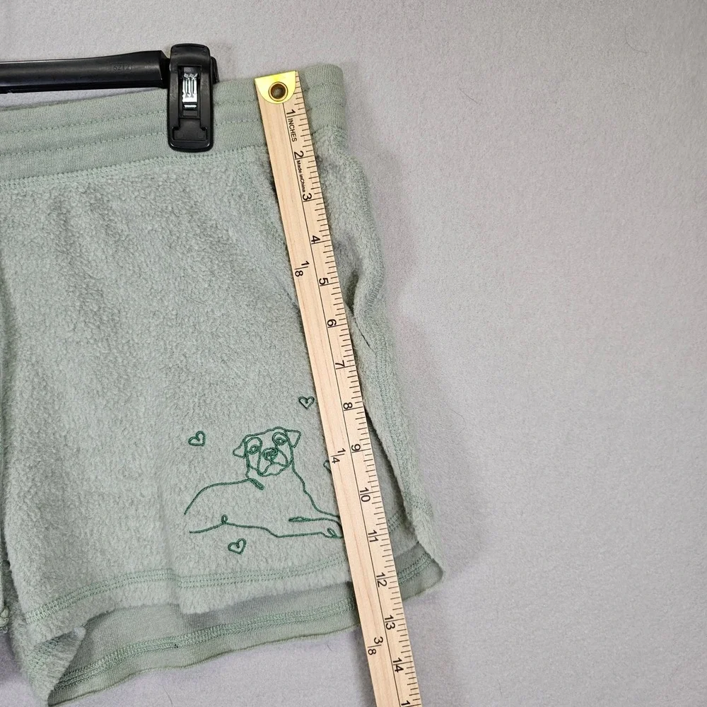 Boxercraft‎ Sage Green Fleece Lounge Shorts Embroidered Dog Heart Large NWT